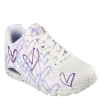 Adidasi sport Skechers Goldcrown Graffiti Heart Design Lac Low-Top pentru femei alb mov