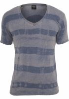 Tricou cu decolteu in V Fantasy cu dungi Burnout albastru denim Urban Classics