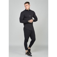 Bluza cu maneca lunga SikSilk Camo Sports Muscle Fit Quarter cu fermoar pentru Barbati negru