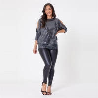 Bluza cu umerii goi Be You Glitter negru argintiu