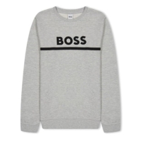 Bluza de trening Boss Logo cu guler rotund pentru baietei gri a32