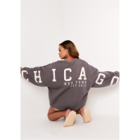 Bluza de trening Missy Empire Remi Chicago supradimensionat gri