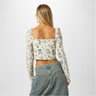 Bluza Jack Wills LS Fitted pentru femei crem floral