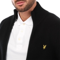 Cardigan Lyle and Scott tricot Rib cu fermoar Through negru