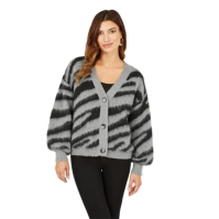 Cardigan Yumi Yumi verde imprimeu zebra Intarsia cu nasturi