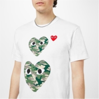 COMME DES GARCONS PLAY Camo Double Heart T- Shirt alb