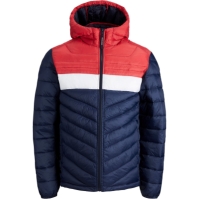 Geaca matlasata Jack and Jones Hero cu gluga marimi mari pentru Barbati bleumarin alb rosu