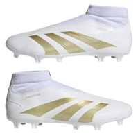 Ghete de fotbal adidas Predator 24 League Laceless Firm Ground alb auriu bge