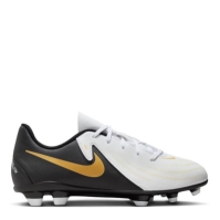 Ghete de fotbal Nike Phantom GX II Club Firm Ground pentru copii alb negru auriu