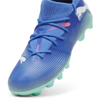 Ghete de fotbal Puma Future 7 Match Rush Firm Ground pentru copii albastru alb verde