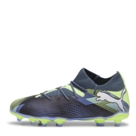 Ghete de fotbal Puma Future 7 Match Rush Firm Ground pentru Copii gri alb verde