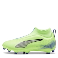 Ghete de fotbal Puma Ultra Match+ Laceless Firm Ground pentru copii verde alb albastru