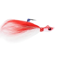 JIG BIG EYE BUCKTAIL rosu alb CRYSTAL FLASH 10G marime 3-0 MUSTAD