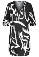 Manusi Cloud5ive Damen Kleid Turn-Up-?rmeln und decolteu in V All Over Grafik Print negru