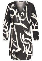 Manusi Cloud5ive Damen Kleid Turn-Up-?rmeln und decolteu in V All Over Grafik Print negru