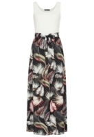 Manusi Maiouri Cloud5ive Damen Maxi Kleid doua culori Bindeg?rtel Tropical Print alb negru