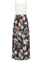 Manusi Maiouri Cloud5ive Damen Maxi Kleid doua culori Bindeg?rtel Tropical Print alb negru