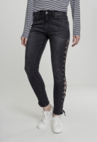 Pantaloni Denim cu siret Skinny pentru Femei negru washed Urban Classics