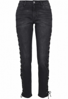 Pantaloni Denim cu siret Skinny pentru Femei negru washed Urban Classics