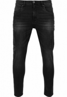 Pantaloni Skinny denim stretch cu taieturi negru washed Urban Classics