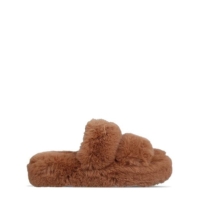 Papuci de Casa Jack Wills Fluffy Strap maro