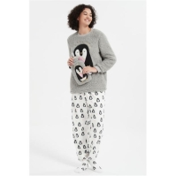 Pijamale Set Cadou Sticla de Apa Linea Penguin and Hot gri alb