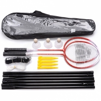 Set Badminton Meteor Motion 2 Rackets, 3 Shuttlecocks, plasa rosu And alb 20076