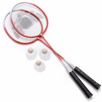 Set Badminton Meteor Motion 2 Rackets, 3 Shuttlecocks, plasa rosu And alb 20076