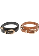 Set de 2 Curea Chunky Buckle Loop piele ecologica negru gold+brown Urban Classics auriu maro