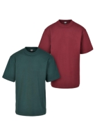 Set de 2 Tricou lung redwine+bottlegreen Urban Classics visiniu verde