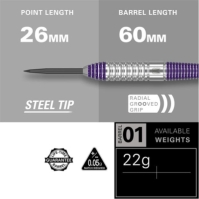 Set Sageti darts Luke Littler 22G Brass Dart mov galben