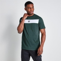 Tricou 11 Degrees Cut and Sew Panelled - Darkest Spruce verde / alb