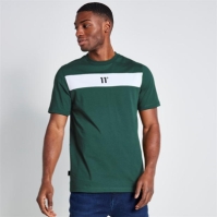 Tricou 11 Degrees Cut and Sew Panelled - Darkest Spruce verde / alb