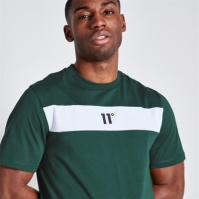 Tricou 11 Degrees Cut and Sew Panelled - Darkest Spruce verde / alb