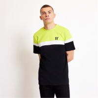 Tricou 11 Degrees Triple Panel negru alb verde lime