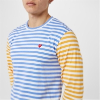 Tricou COMME DES GARCONS PLAY Bi-Colour cu dungi galben albastru