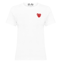 Tricou COMME DES GARCONS PLAY Double Peeping Hearts alb rosu