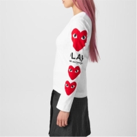 Tricou COMME DES GARCONS PLAY Heart Printed Long-Sleeved alb rosu