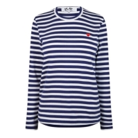 Tricou COMME DES GARCONS PLAY Logo Patch cu dungi bleumarin alb