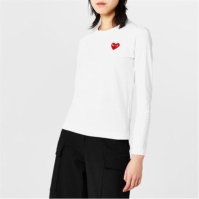 Tricou COMME DES GARCONS PLAY Peeping Heart cu Maneca Lunga alb rosu