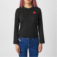 Tricou COMME DES GARCONS PLAY Peeping Heart cu Maneca Lunga negru rosu