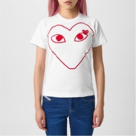 Tricou COMME DES GARCONS PLAY Peeping Heart Outline alb rosu