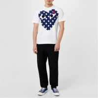 Tricou COMME DES GARCONS PLAY Polka Dot Peeping Heart alb albastru