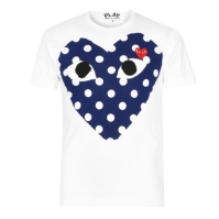 Tricou COMME DES GARCONS PLAY Polka Dot Peeping Heart alb albastru