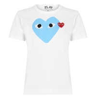 Tricou COMME DES GARCONS PLAY Printed Peeping Hearts alb albastru