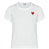 Tricou COMME DES GARCONS PLAY Small rosu Peeping Heart pentru copii alb