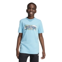 Tricou cu imprimeu adidas pentru copii albastru aqua