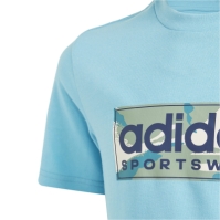 Tricou cu imprimeu adidas pentru copii albastru aqua