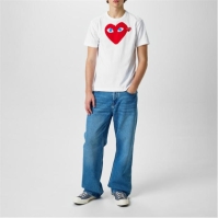 Tricou cu logo COMME DES GARCONS PLAY Double Heart -Shirt alb rosu