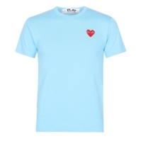 Tricou decolteu rotund COMME DES GARCONS PLAY Heart Embroidered -Shirt albastru